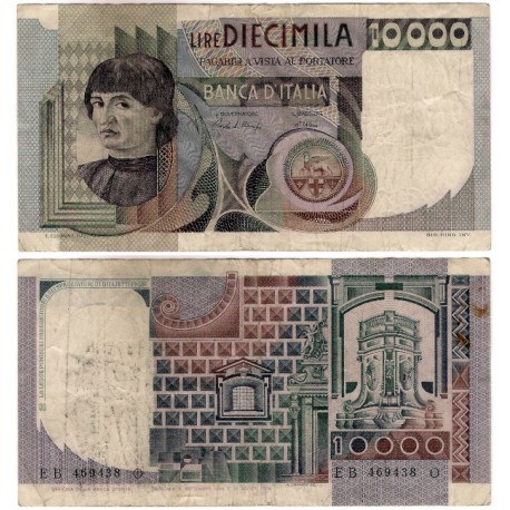 (106b) Italia. 1980. 10000 Lira (BC+) Pequeña rotura margen inferior y manchas