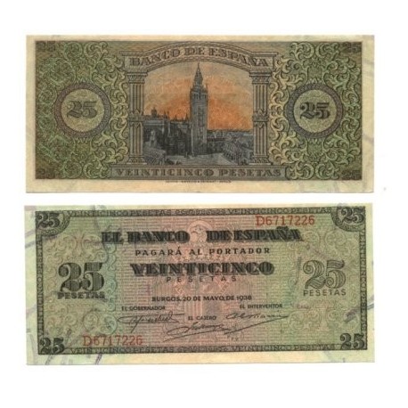 [1938] Billete de 25 Pesetas (EBC). Serie D.