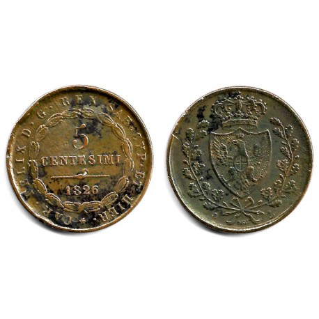 (C100.1) Estados Italianos (Cerdeña). 1826. 5 Centesimi (BC+)