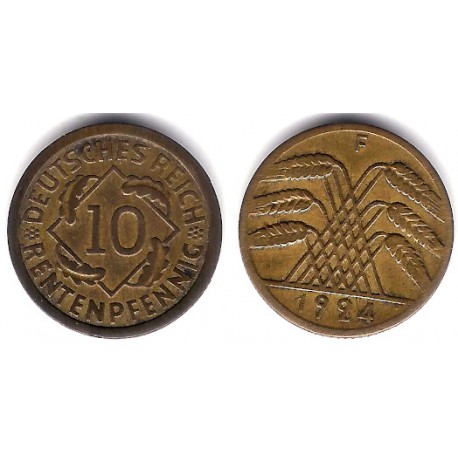 (33) Imperio Alemán (Weimar). 1924(F). 10 Rentenpfennig (MBC)