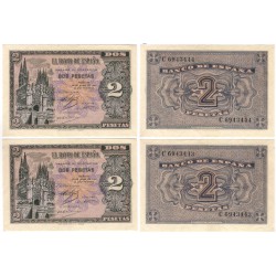 Estado Español. 1938. 2 Pesetas (SC) Serie C. Pareja Correlativa