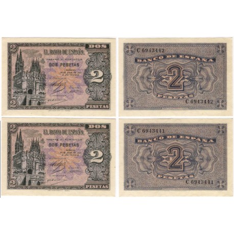 Estado Español. 1938. 2 Pesetas (SC-) Serie C. Pareja Correlativa