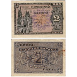 Estado Español. 1938. 2 Pesetas (EBC+) Serie C. Manchas