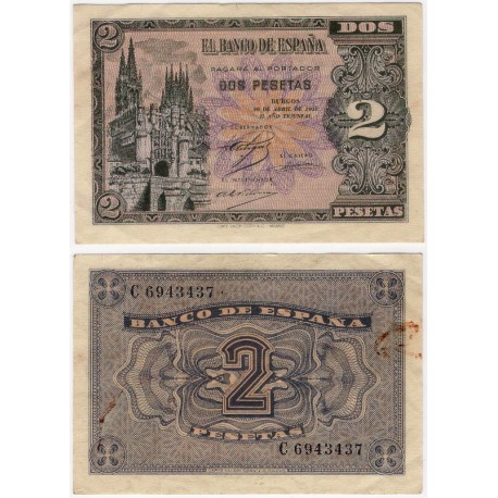 Estado Español. 1938. 2 Pesetas (EBC+) Serie C. Manchas