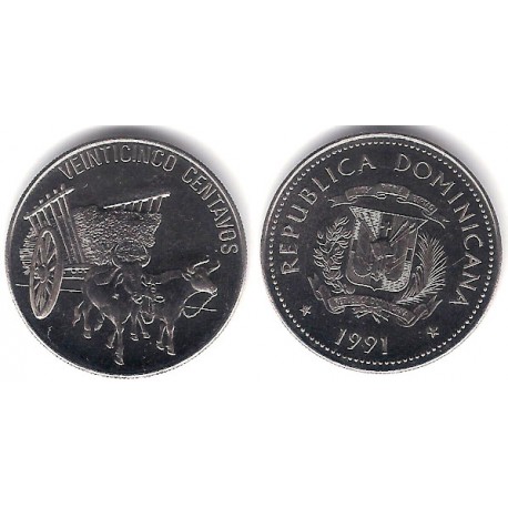 (71.2) República Dominicana. 1991. 25 Centavos (SC)