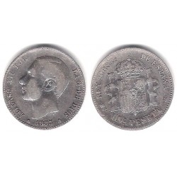 Alfonso XII. 1885*(-----). 1 Peseta (BC+) (Plata) Ceca de Madrid MS-M