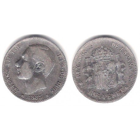 Alfonso XII. 1885*(-----). 1 Peseta (BC+) (Plata) Ceca de Madrid MS-M