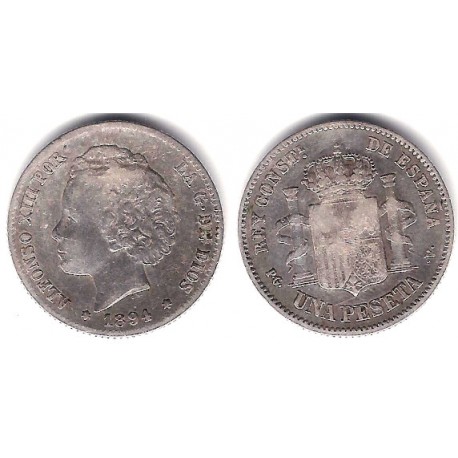 Alfonso XIII. 1894*(-----). 1 Peseta (BC) (Plata) Ceca de Madrid PG-V