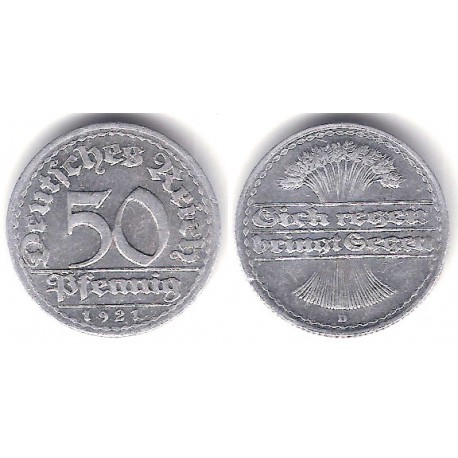 (27) Imperio Alemán (Weimar). 1921(D). 50 Pfennig (MBC)