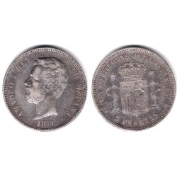 Amadeo I. 1871*(18-74). 5 Pesetas (BC/BC+) (Plata) Ceca de Madrid DE-M