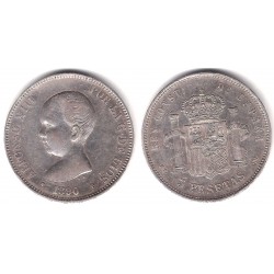 Alfonso XIII. 1890*(18-90). 5 Pesetas (BC+) (Plata) Ceca de Madrid MP-M