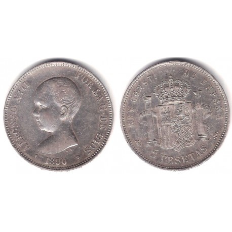 Alfonso XIII. 1890*(18-90). 5 Pesetas (BC+) (Plata) Ceca de Madrid MP-M