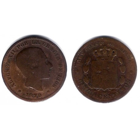 Alfonso XII. 1878. 5 Céntimos (BC/BC-) Ceca de Barcelona OM