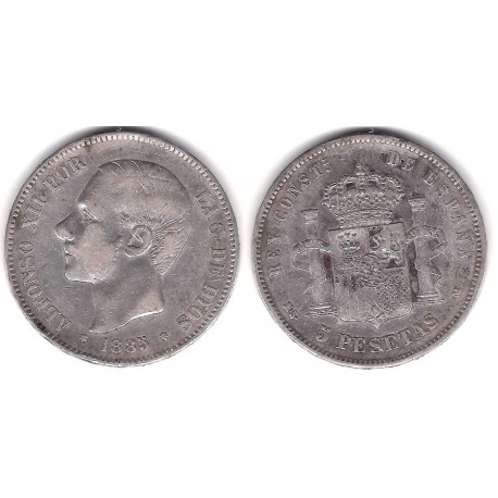 Alfonso XII. 1885*(18-87). 5 Pesetas (BC) (Plata) Ceca de Madrid MS-M