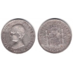 Alfonso XIII. 1891*(18-91). 5 Pesetas (BC) (Plata) Ceca de Madrid PG-M