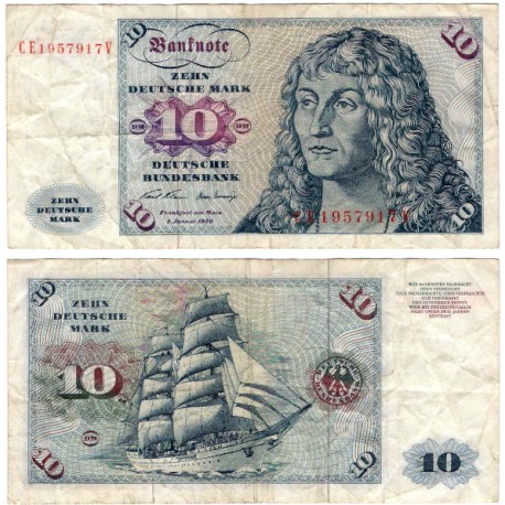 (31a) Alemania. 1970. 10 Mark (BC+)