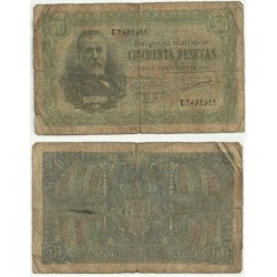 [1940] Billete de 50 Pesetas (RC). Serie C. Pequeñas roturas en los margenes.