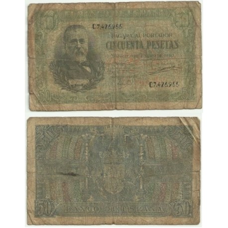 [1940] Billete de 50 Pesetas (RC). Serie C. Pequeñas roturas en los margenes.