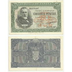 [1940] Billete de 50 Pesetas (EBC). Serie A. Pequeña mancha en margen superior.