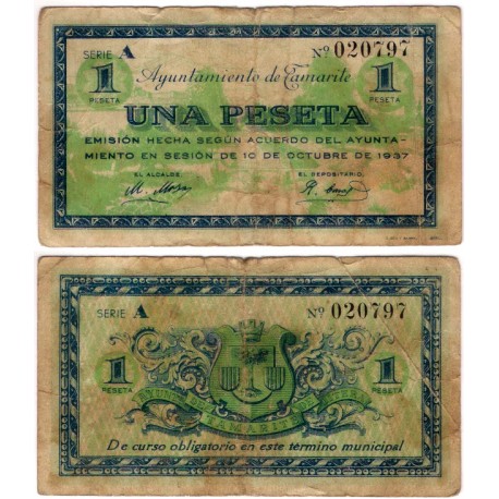 Tamarite. 1937. 1 Peseta (MBC-) Serie A