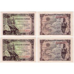 Estado Español. 1945. 1 Peseta (x2) (SC) Serie E. Pareja Correlativa