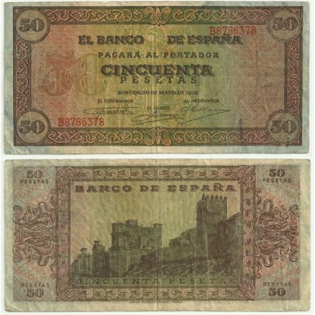 [1938] Billete de 50 Pesetas (MBC). Serie B.