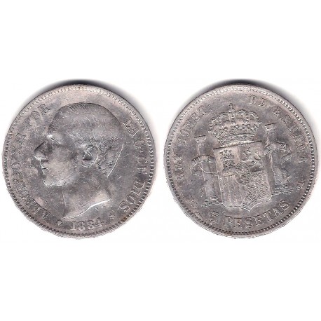 Alfonso XII. 1884*(18-84). 5 Pesetas (BC) (Plata) Ceca de Madrid MS-M