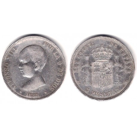 Alfonso XIII. 1888*(18-88). 5 Pesetas (BC) (Plata) Ceca de Madrid MP-M