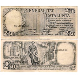 Generalitat de Cataluña. 1936. 2,50 Pesetas (MBC-) Serie A