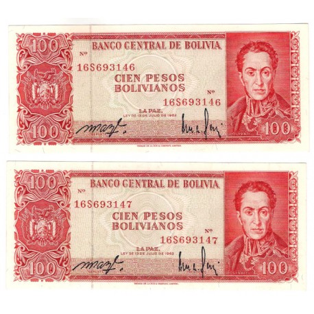 (164A) Bolivia. 1962. 100 Bolivianos (SC) Pareja Correlativa