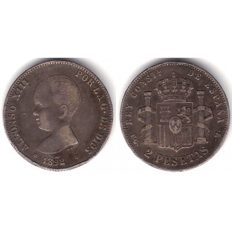 Alfonso XIII. 1892*(18---). 2 Pesetas (MBC-) (Plata) Falsa de Época