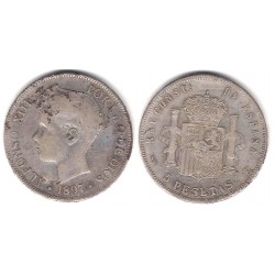 Alfonso XIII. 1897*(-----). 5 Pesetas (BC+) (Plata) Falsa de Época