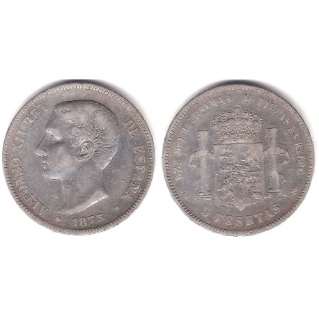 Alfonso XII. 1875*(---75). 5 Pesetas (BC/BC+) (Plata) Ceca de Madrid DE-M. Variante Oreja Rallada