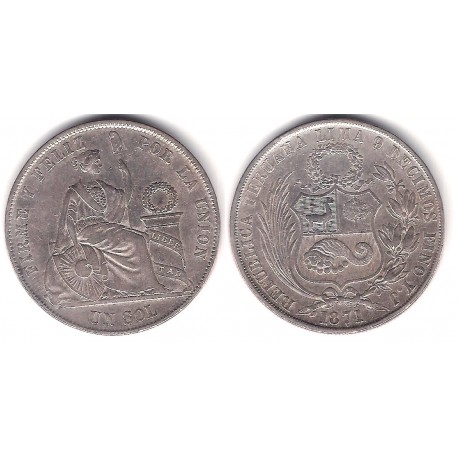 (196.3) Perú. 1871. 1 Sol (EBC-) (Plata)