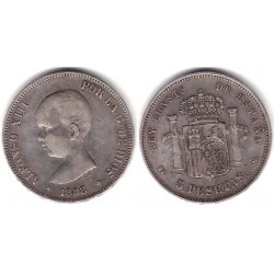 Alfonso XIII. 1888*(18-88). 5 Pesetas (BC) (Plata) Ceca de Madrid MP-M