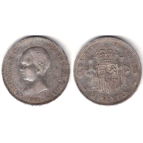 Alfonso XIII. 1891*(18-91). 5 Pesetas (BC+) (Plata) Ceca de Madrid PG-M