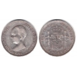 Alfonso XIII. 1891*(18-91). 5 Pesetas (BC/BC+) (Plata) Ceca de Madrid PG-M