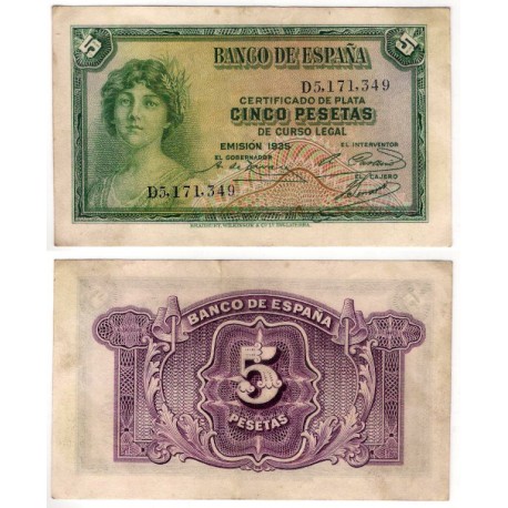 España. 1935. 5 Pesetas (MBC) Serie D