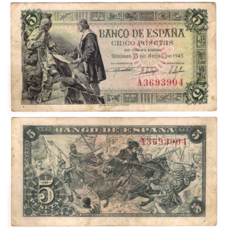 Estado Español. 1945. 5 Pesetas (MBC-) Serie A