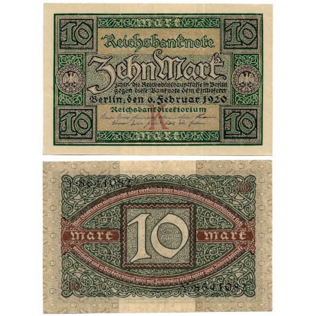 (67a) Imperio Alemán (Weimar). 1920. 10 Mark (EBC+)