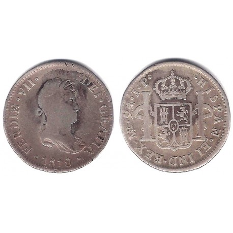 Fernando VII. 1818. 2 Reales (MBC-/BC+) (Plata) Ceca de Lima JP