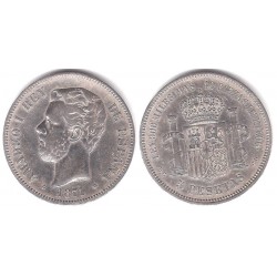 Amadeo I. 1871*(18-74). 5 Pesetas (BC) (Plata) Ceca de Madrid DE-M