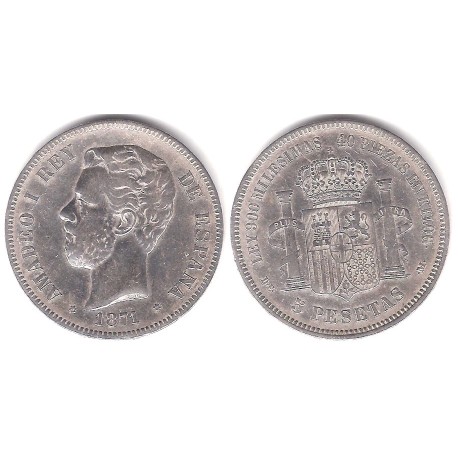 Amadeo I. 1871*(18-74). 5 Pesetas (BC) (Plata) Ceca de Madrid DE-M