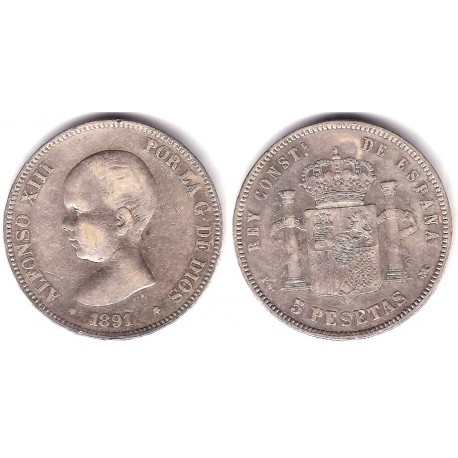 Alfonso XIII. 1891*(18-91). 5 Pesetas (BC) (Plata) Ceca de Madrid PG-M