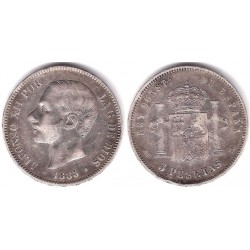 Alfonso XII. 1885*(18-87). 5 Pesetas (BC) (Plata) Ceca de Madrid MP-M