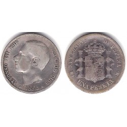 Alfonso XII. 1882*(---82). 1 Peseta (BC) (Plata) Ceca de Madrid MS-M