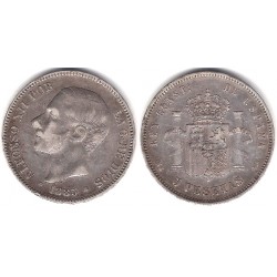 Alfonso XII. 1885*(18-85). 5 Pesetas (BC) (Plata) Ceca de Madrid MS-M