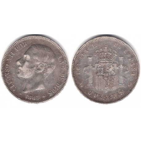 Alfonso XII. 1885*(18-85). 5 Pesetas (BC) (Plata) Ceca de Madrid MS-M