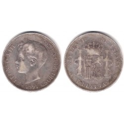 Alfonso XIII. 1897*(18-97). 5 Pesetas (BC) (Plata) Ceca de Madrid SG-V. Defecto de acuñación