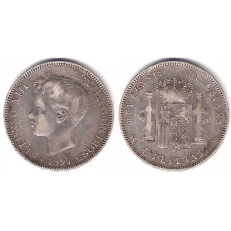 Alfonso XIII. 1897*(18-97). 5 Pesetas (BC) (Plata) Ceca de Madrid SG-V. Defecto de acuñación